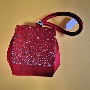 𝅺RHINESTONE Embellished Red Evening Clutch Purse Wristlet